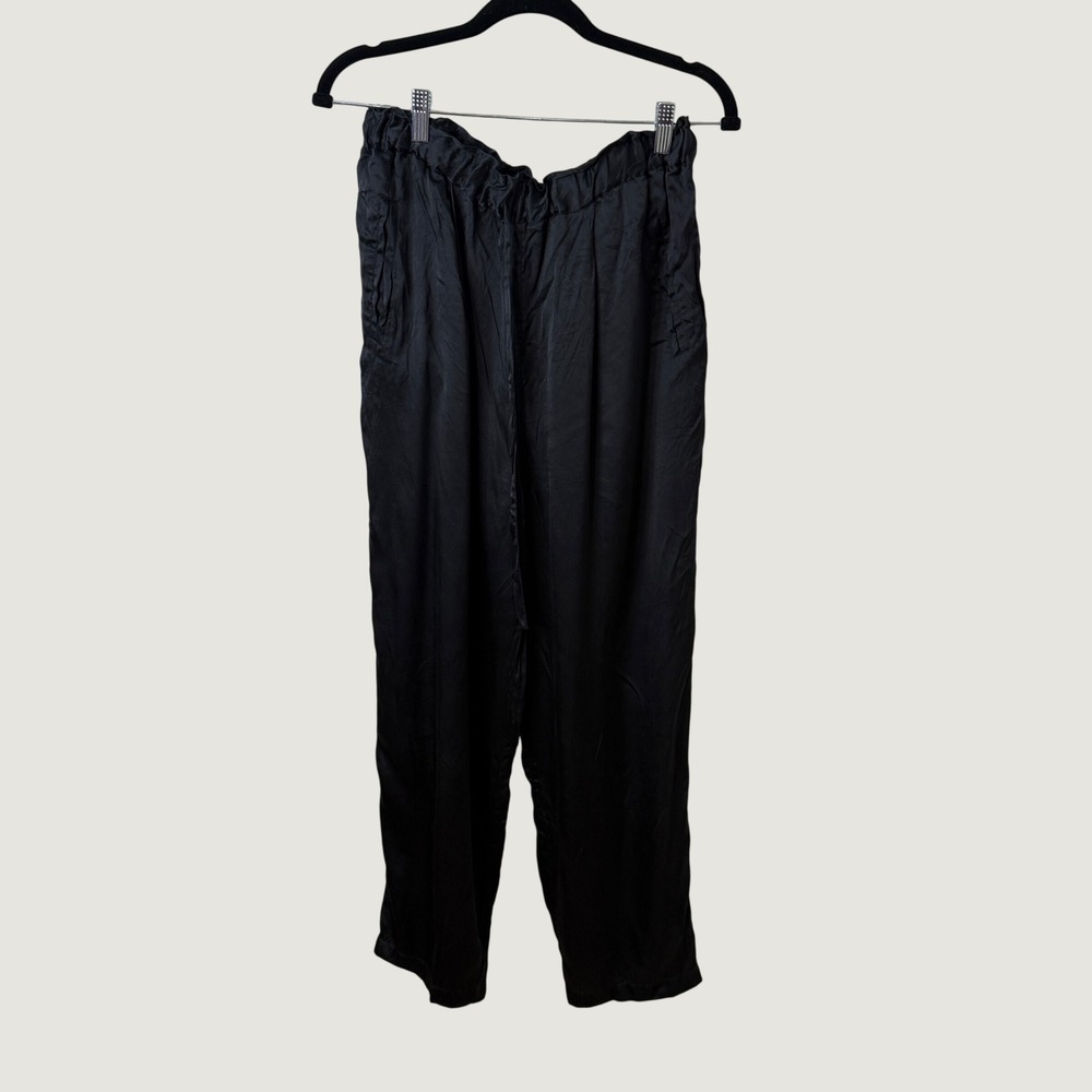 Vintage Kriss Kross 100% Silk Pants M Black Pull On Elastic Waist 90s Minimalist